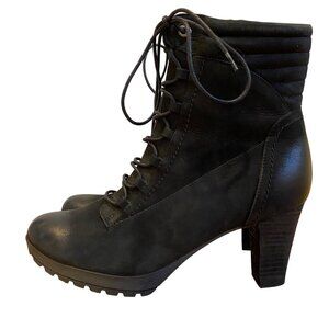 Blondo Womens Black Leather Lace-Up Waterproof Ankle Boots size 10 Block Heel